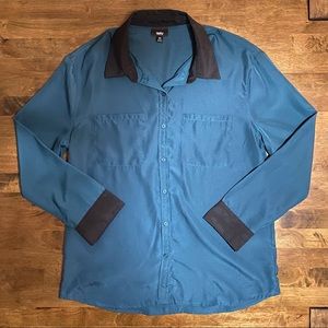 Mossimo Dark Teal and Black Button Up Blouse Medium